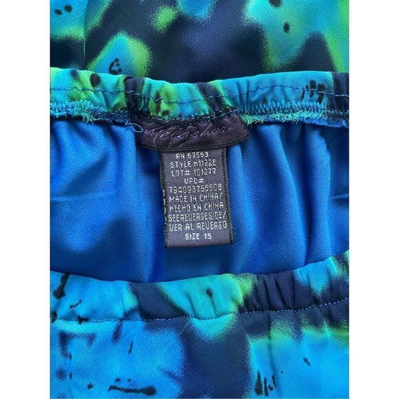 Vintage McGuire Y2K Blue Green Abstract Midi Skirt – Handkerchief Hem – Size 15 - Picture 8 of 8